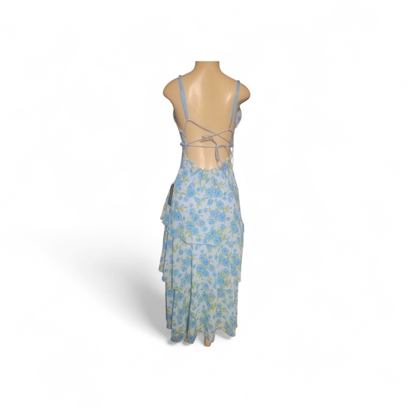 Kann Moda New Collection Blue Floral Tiered Maxi Dress Spring  Dress Size 2 - Picture 3 of 3